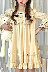Beige Ruffled Square Collar Trumpet Sleeves Pillowside Fairy Tale Sweet Lolita Dress
